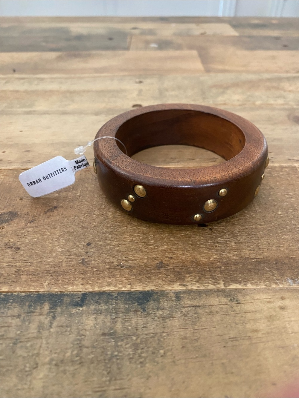 Urban Outfitters Brown Wooden Bangle with Gold Studs
